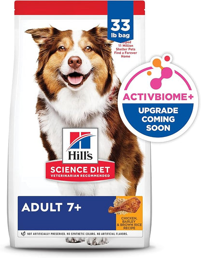 Hill's Science Diet Adult 7+, Senior Adult 7+ Premium Nutrition, Dry Dog Food, Chicken, Brown Rice, & Barley, 33 lb Bag