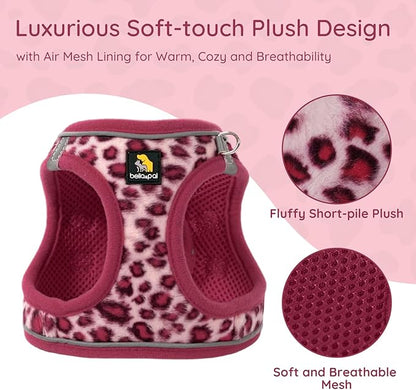 BELLA & PAL Step in Vest Harness for Small and Medium Dogs, No Pull Small Dog Harness with Leash Set, Comfortable Air Mesh Dog Vest Harness with Reflective Strip (Pink Leopard, S)