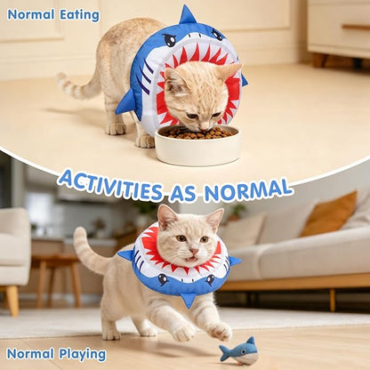 BEAUTYZOO Cat Cone Collars Soft, Cat Recovery E Collars After Surgery to Stop Licking, Adjustable Elizabeth Circle Collar Cute Pet Donut Pillow for Cats Kitten Small Dogs, Cute Shark S
