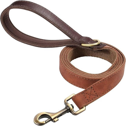 Didog PU Leather Dog Leash for Small Dogs 4.5ft, Soft Padded Handle Dog Leashes for Medium Size, Walking and Training Leashes Faux Leather for Large Pet,Reddish Brown