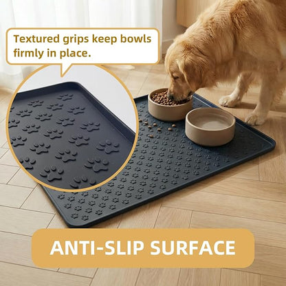 Silicone Dog Food Mat, 100% Waterproof Pet Feeding Mat with Raised Edge, Non-Slip Bowl Placemat for Cats & Dogs, Pets Accessories, 23.6” x 15.9”