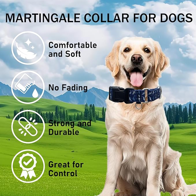 Martingale Collar for Dogs with Buckle Heavy Duty Boy Dog Collar for Medium Dogs, Deep Blue Shark