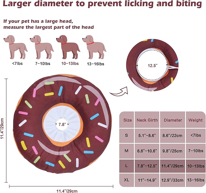 Comfortable Adjustable Soft Cone for Small Dogs and Cats, Washable Recovery Cone - Donut Brown, L