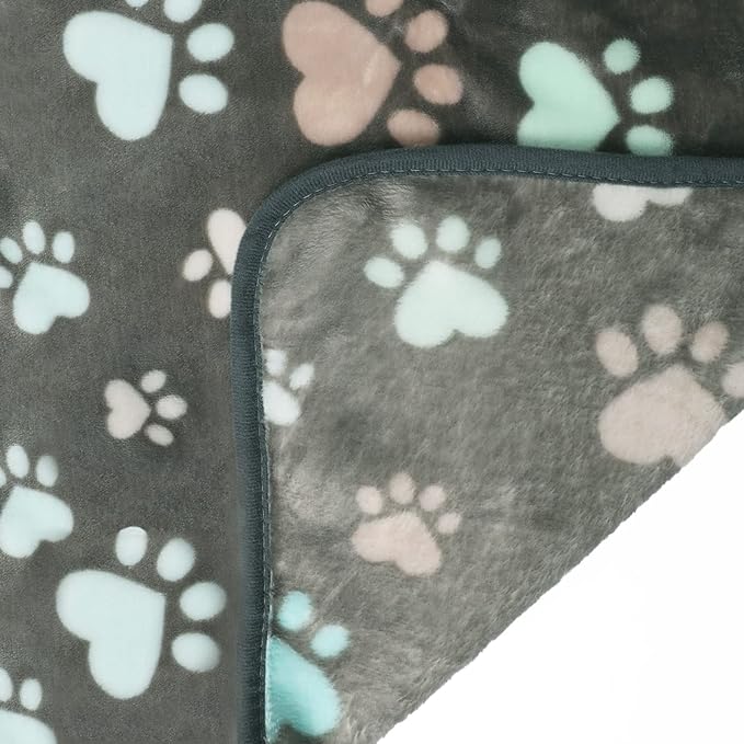 Luciphia 1 Pack 3 Blankets Fluffy Premium Fleece Pet Blanket Flannel Paw Printed Throw for Dog Cat(Medium 30x20'', Grey)