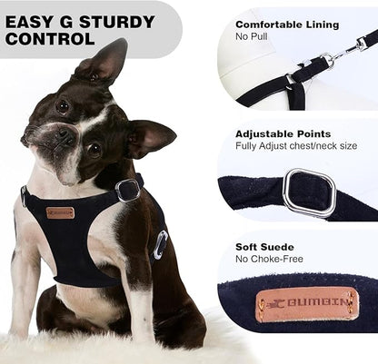 Dog Harness and Leash Set, XXS No Pull Adjustable Puppy Harness with Multifunction Pink Dog Leash and Dog Collar, Soft No Choke Escape Proof Pet Harness Vest for Small Dogs and Cats (Black, S)