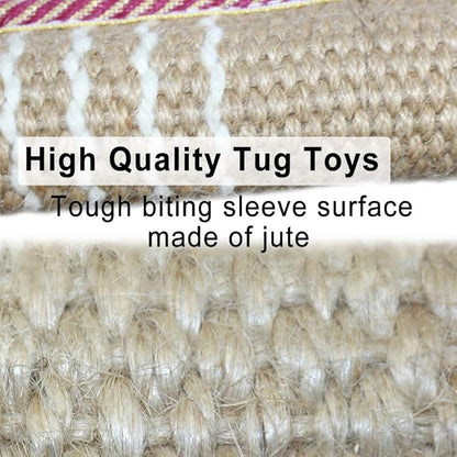 DGSL Dog Tug Toy, Tug of War Dog Toy Jute Bite Pillow with 2 Handles for Puppy Training Interactive Play, Fetch, K9 Suitable for Small Medium Large Dogs (4 red)