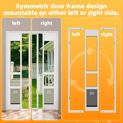Dog Door for Sliding Glass Door with Magnetic Flat, Installed on Either Left or Right Side，Sliding Door Pet Doggie Door Insert with Lock, Adjustable Height No-Cut Required Doggy Door