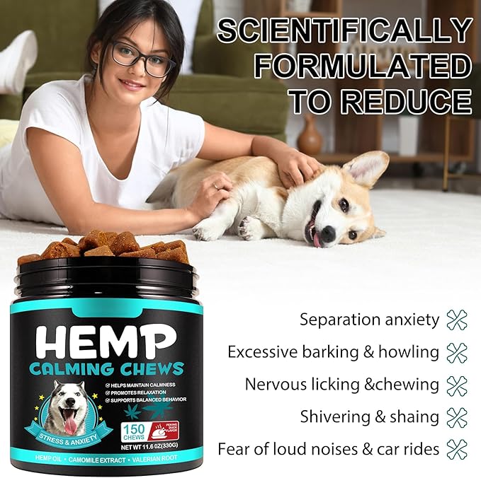 Hemp Calming Chews for Dogs 150 Count (11.6 oz), Dog Calming Treats, Helps with Dog Anxiety, Separation, Barking, Stress Relief, Melatonin for Dogs, Sleep Calming Aid, for All Breeds & Sizes