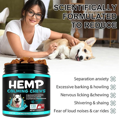 Hemp Calming Chews for Dogs 150 Count (11.6 oz), Dog Calming Treats, Helps with Dog Anxiety, Separation, Barking, Stress Relief, Melatonin for Dogs, Sleep Calming Aid, for All Breeds & Sizes