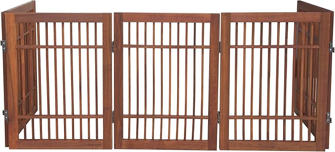 Urnporium Freestanding Wooden Dog Gate Foldable Indoor Pet Gate No Drill Expandable Barrier for Doorways Stairs Hallways Portable Wood Fence for Small Dogs & Puppies (Brown Pet Gate, 5 Panel 24" Tall)
