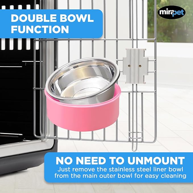 Mirapet's Dog Water Bowl & Cat Food Bowl Set of 2 - Multipurpose Pet Bowl Set - Premium Quality Cat Water Bowl Made for The Perfect Feeding Experience - No-Spill Dog Bowl for Crate (Large, Pink)
