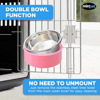 Mirapet's Dog Water Bowl & Cat Food Bowl Set of 2 - Multipurpose Pet Bowl Set - Premium Quality Cat Water Bowl Made for The Perfect Feeding Experience - No-Spill Dog Bowl for Crate (Small, Pink)