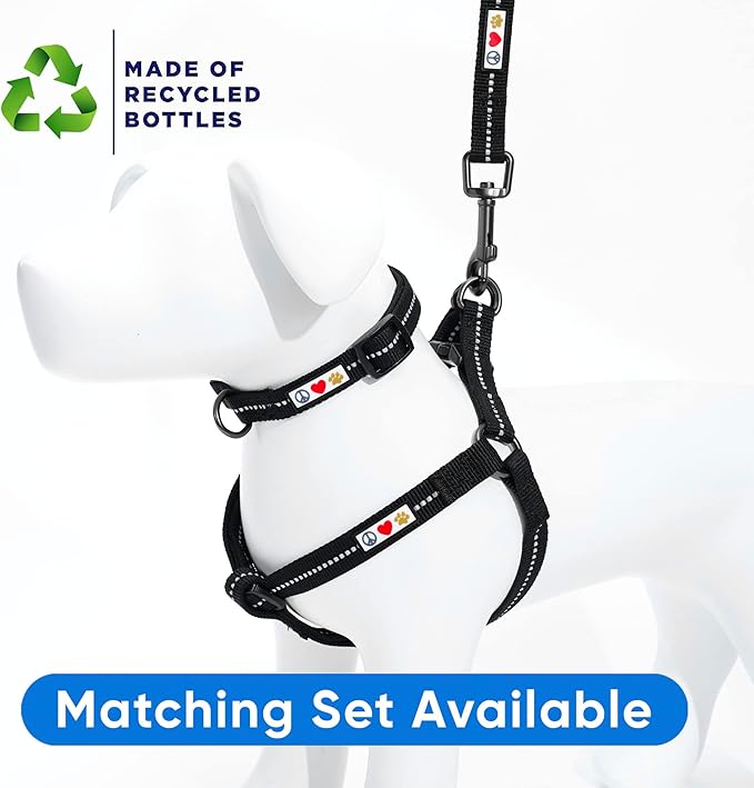 Pawtitas Recycled Reflective Step-in Dog Harness – Adjustable No-Pull Vest for Puppies to Seniors Safe & Comfortable S Black