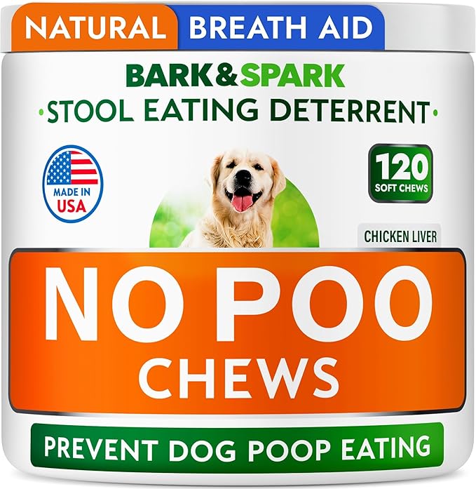 BARK&SPARK No Poo Chews for Dogs - Coprophagia & Stool Eating Deterrent with Probiotics, Digestive Enzymes & Breath Aid Support - Stop Dog Poop Eating