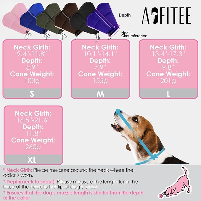AOFITEE Dog Cone - Soft Dog Cone to Stop Licking, Comfy Cones for Dogs After Surgery, Adjustable Dogs Cones Collar Elizabethan Pet E-Collar for Medium Pets, Pet Recovery Collar, Black Medium