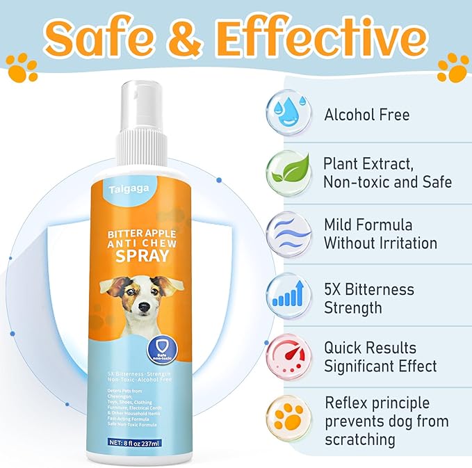 No Chew Spray for Dogs 237 ML, Bitter Apple Spray for Dogs to Far Away Chewing, Cats and Dogs Training Behavior Aids, Keep Away Destructive Chewing Licking