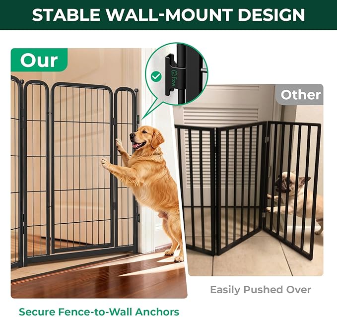 FXW Dog Gate Extra Wide Designed for Indoor Use, Adjustable Width Up to 83-inch Wide (40" H 3 Wire Panels for Medium and Large Dogs), Black