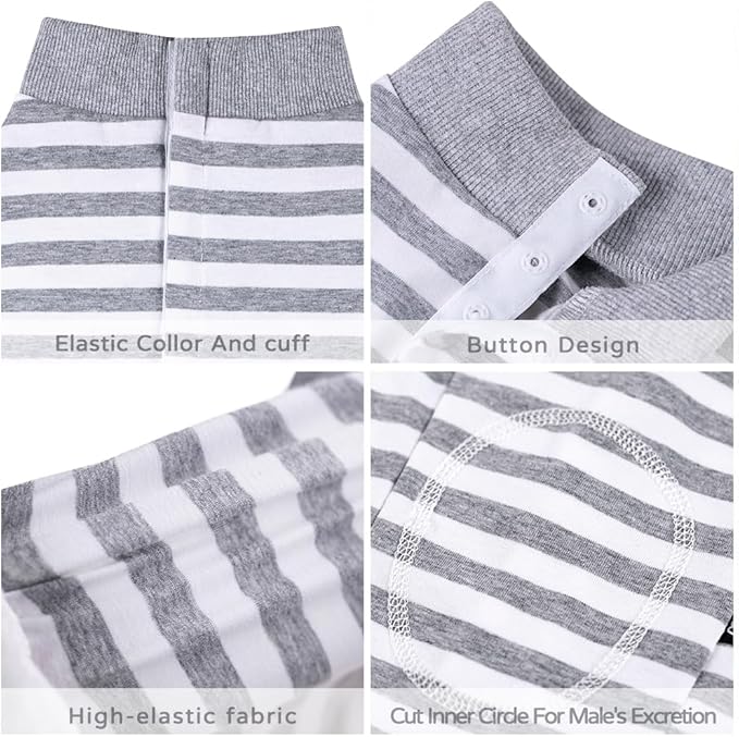 Dog Surgery Recovery Suit,Female Male Puppy Shirt,Dog Spay Neuter Onesie,E-Collar Cone Alternative,Abdominal Wound Protector,Prevent Licking Wound(Gray White Stripe-m)