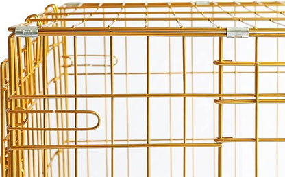 HOMEY PET Copper Gold Dog Crate 36 Inch, Portable Folding Metal Wire Dog Kennel Pet Dog Cage with Removable Floor Grid, Pull Out Leak-Proof Pan, Double Doors, Handle for Medium Dogs, Indoor Outdoor
