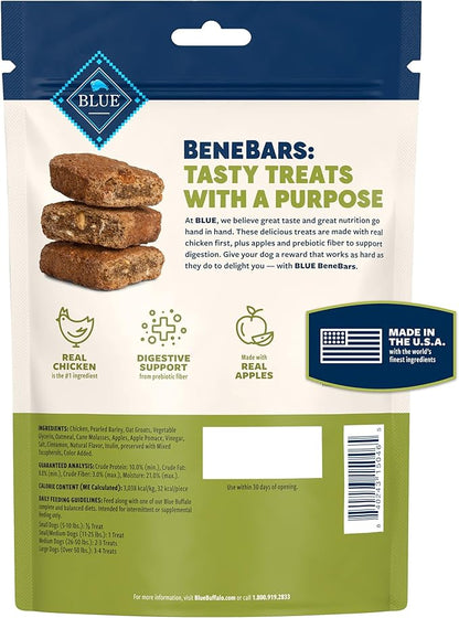 Blue Buffalo BeneBars Digestive Support Dog Treats with Prebiotic Fiber,Made with Natural Ingredients,USA Chicken & Apple,9-oz Bag,(Pack of 2)