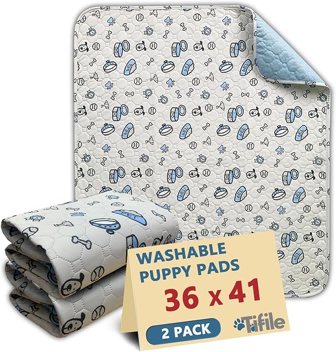 Washable Pee Pads for Dogs, 2 Pack Reusable Puppy Pads, Absorbent Whelping With Bone Print, Non-Slip Waterproof Pet Training for Couch, Crate, Potty Training - 36x41in