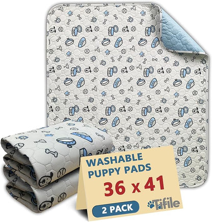 Washable Pee Pads for Dogs, 2 Pack Reusable Puppy Pads, Absorbent Whelping With Bone Print, Non-Slip Waterproof Pet Training for Couch, Crate, Potty Training - 36x41in