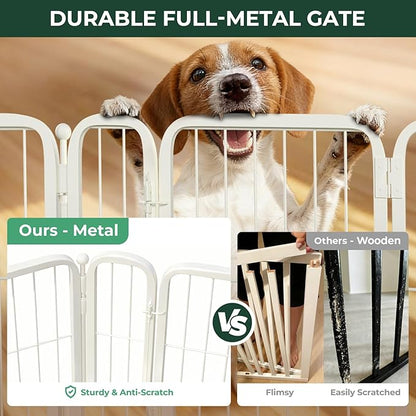 FXW Dog Gate Extra Wide Designed for Indoor Use, Adjustable Width Up to 165-inch Wide (32" H 6 Wire Panels for Small and Medium Dogs), White