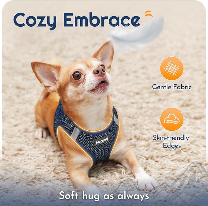 Eagloo Small Dog Harness and Leash Set, Step in Puppy Vest with Breathable Soft Mesh, Walking Reflective Pet Harness for Medium Small Dogs, Navy Blue, M