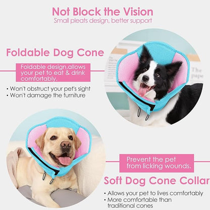 AOFITEE Dog Cone - Soft Dog Cone to Stop Licking, Comfy Cones for Dogs After Surgery, Adjustable Dogs Cones Collar Elizabethan Pet E-Collar for Medium Pets, Pet Recovery Collar, BluePink Medium