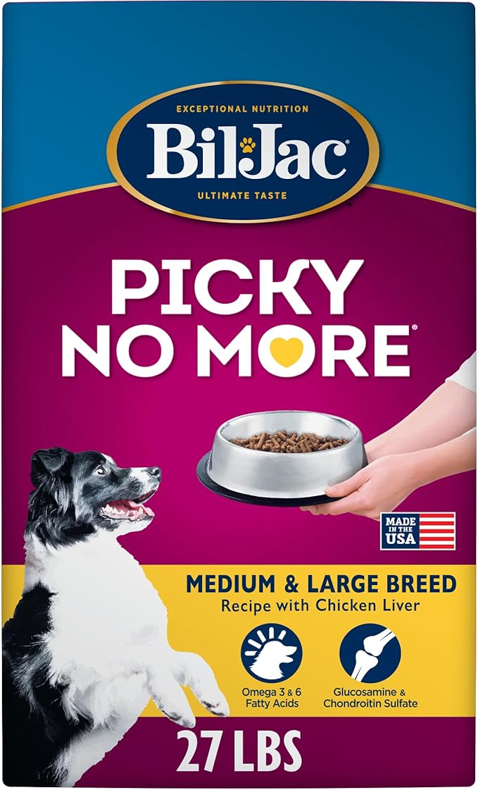 Bil-Jac Picky No More Medium & Large Breed Dry Dog Food, Chicken Liver Recipe, 27 lb