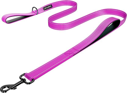 Dog Leash 6.5ft Long, Double Handle Dog Leash for Safety Control Training, Heavy Duty Dog Leads with Traffic Padded Handles, Reflective Leashes for Small Medium Large Dogs(6.5ft, Rosered)