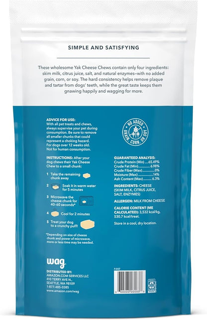 Amazon Brand - Wag Yak Cheese Himalayan Dog Chews, Dog Treats for Extra Large Dogs, All Natural, High Protein for Aggressive Chewers, 55lbs and Larger, 3 Count, 15.9 oz