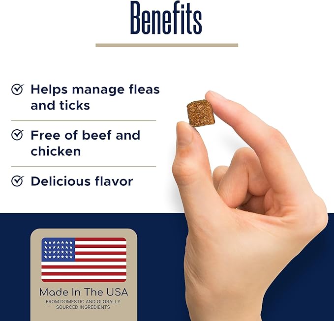 Flea and Tick Prevention for Dogs, Chewable – 90 Peanut Butter Flavored Soft Chews – Made with B Vitamins, Garlic Powder, Brewers Yeast, Coconut Oil, and Apple Cider Vinegar