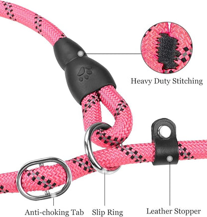 TagME 6ft Slip Dog Lead, No Pull Reflective Training Leash with Padded Handle, Professional Rope P-Leash for Small Medium Large Dogs, Heavy Duty Correction Lead for Walking & Training (Pink)