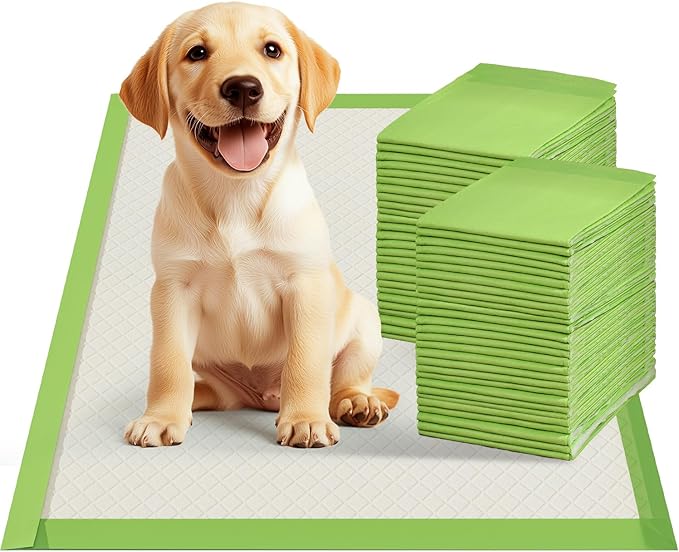 Gardner Pet Dog Pee Pads Rugular 21.7"x21.7", Thicker ECO Green Small Disposable Puppy Training Pads Super Absorbent Full Edge-Wrapping Pad for Dogs, Puppies, Doggies, Cats-(50 Count)