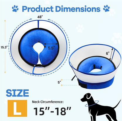 2-in-1 Upgraded Inflatable Dog Cone Collar with Detachable Anti-Licking Shield, Soft Adjustable Elizabethan Collar for Dogs After Surgery (L, Blue)