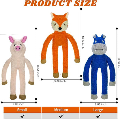 3 Pack No Stuffing Dog Toys Crinkle Squeaky Interactive Plush Dog Toy, not for Aggressive Chewers, to Keep Them Busy,Shape Orange Fox Pink Pig Blue Hippo