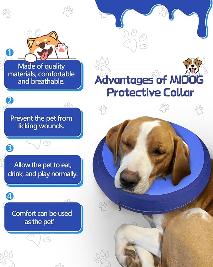 MIDOG Soft Inflatable Dog Cone,Donut E-Collar Alternative for After Surgery, Prevents Licking, Allowing Normal Eating & Vision,Comfortable Recovery Collar for Small Medium Large Dogs&Cats, DarkBlue-S