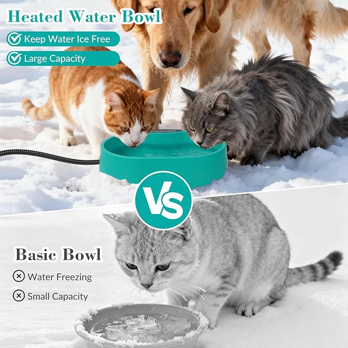 125 OZ/3.7L Heated Water Bowl, Large Heated Dog Bowls for Outside, Safety Listed Heated Pet Bowl with Anti-Chew Cord for Dog, Chicken,Duck,Cat Drinking Water in Winter, Anti-Slip Base