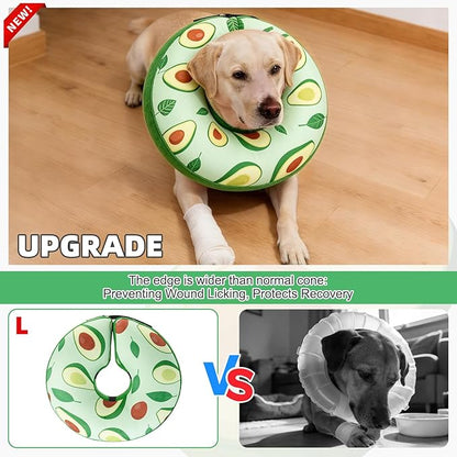 KOOLTAIL Inflatable Dog Cone Collar, Soft Donut E Collar for Dogs After Surgery to Stop Licking Enhanced Alternative, Blow Up Pet Neck Pillow Recovery Adjustable Cone for Dog Cat，Avocado L