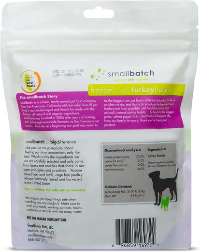 smallbatch Pets Premium Freeze-Dried Turkey Heart Treats for Dogs and Cats, 3.5 oz, Made and Sourced in The USA, Single Ingredient, Humanely Raised Meat, No Preservatives or Anything Artificial Ever