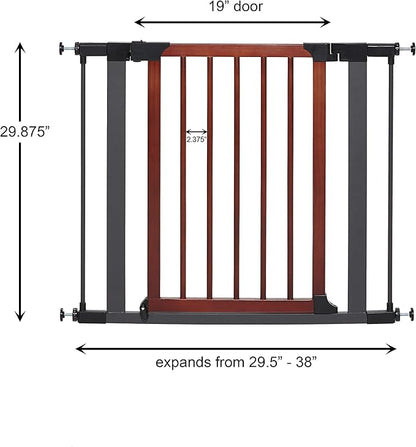 MidWest Homes for Pets 29-Inch Tall Pet Gate with Textured Graphite Frame and Decorative Wood Door, Expands to 38 Inches Wide, Includes 3-inch Extensions
