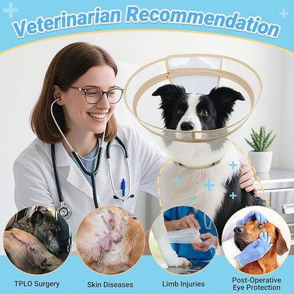 Dog Cone to Stop Licking, Clear Recovery Collar with Detachable Zipper, Sturdy Elizabethan Collar for Large Medium Small Dogs, Soft Adjustable Cone After Surgery Patented, Khaki L
