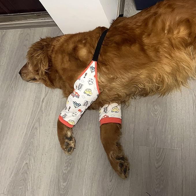 HDKUW Dog Elbow Protector for Calluses, Recovery Suit for Front Legs, Cone Collar Alternative to Stop Licking Wounds, Cover Sleeve for Small Medium Large Dogs - Red Car 2XL