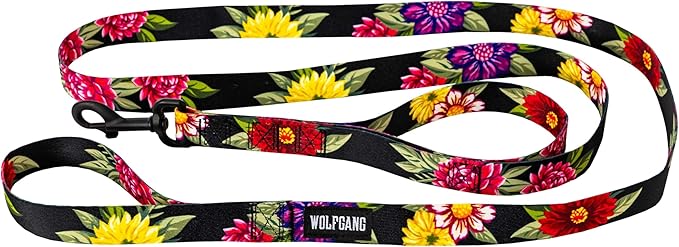Wolfgang Heavy Duty Dog Leash, Pull-Tested to Over 800 lbs for Walking & Training, DarkFloral Print, Dual-Handle Large