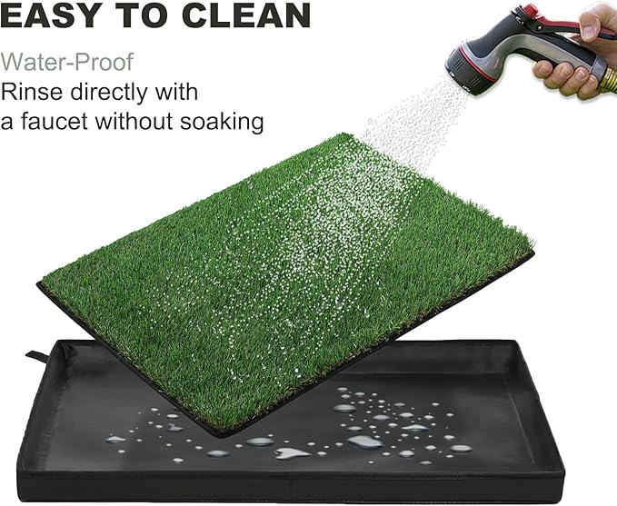 HQ4US 4LEGS Dog Grass Pad with Foldable Dog Litter Box, Extra Large Liner Base (44”×34”) for Balcony, 2 Artficial Grass Pee Pads for Dogs, Pee Pad Holder, Potty Training