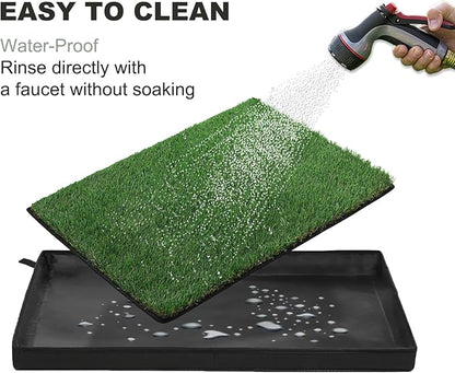 HQ4US 4LEGS Dog Grass Pad with Foldable Dog Litter Box, Extra Large Liner Base (44”×34”) for Balcony, 2 Artficial Grass Pee Pads for Dogs, Pee Pad Holder, Potty Training