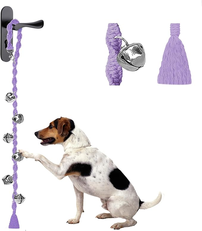 Dog Bells to Go Outside & Puppy Potty Training, Adjustable Dog Door Bell Ring to Go Potty, Handmade with Premium Yarn. Twisted Style, Purple
