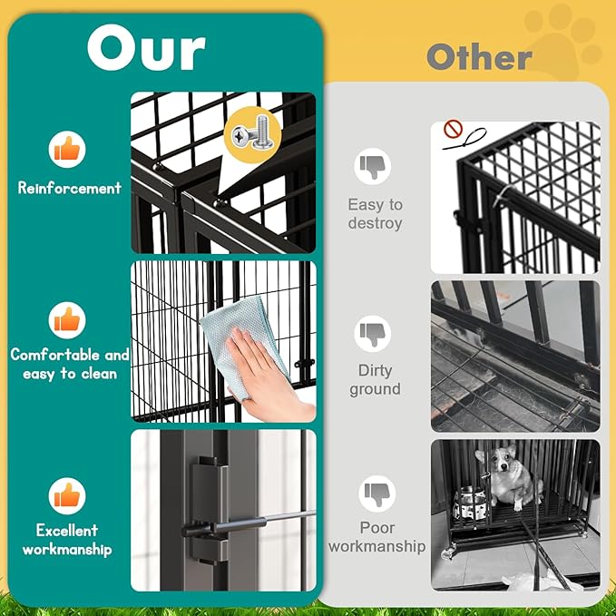 XPIY Large Dog Crate – Metal Kennel for Medium and Small Dogs, Safe Indoor & Outdoor XL Big Puppy Cage, Pet Playpen Yard, Dog Fence Playpen Easy Assembly (Black(No mat), 59Inch(No mat))
