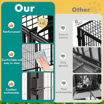 XPIY Large Dog Crate – Metal Kennel for Medium and Small Dogs, Safe Indoor & Outdoor XL Big Puppy Cage, Pet Playpen Yard, Dog Fence Playpen Easy Assembly (Black(No mat), 59Inch(No mat))